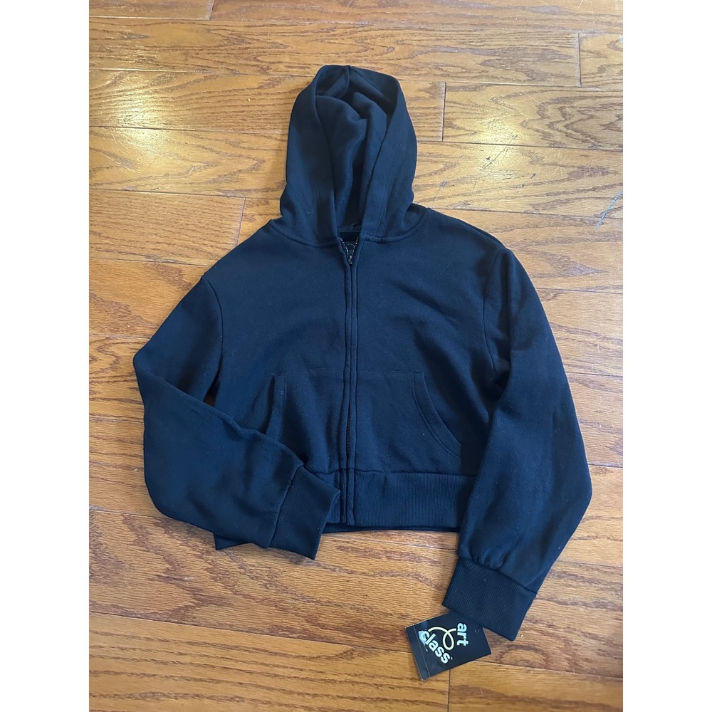 Art Class  Black Full Zip Cropped Hoodie Sweatshirt Size M 8 NWT